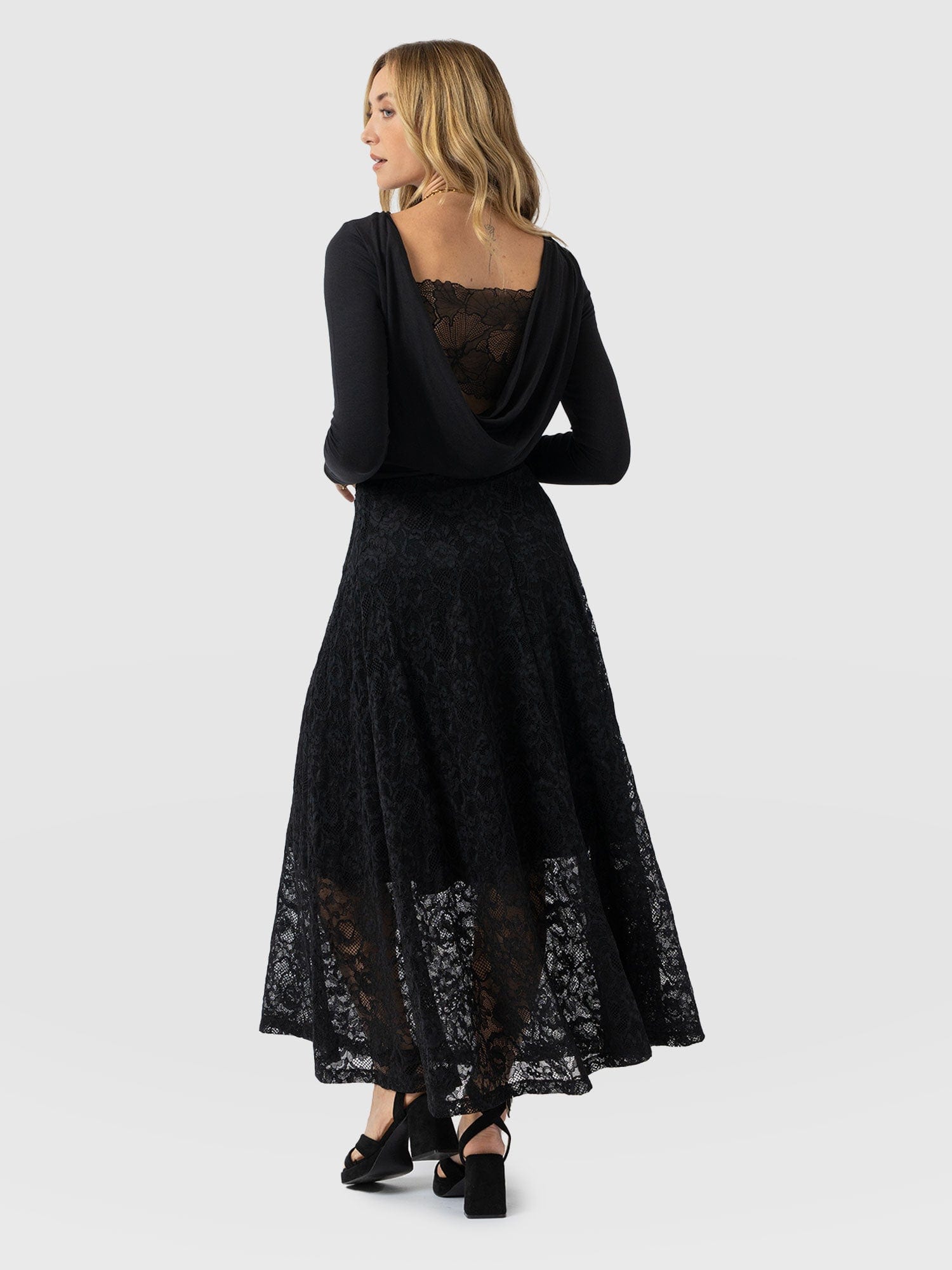 Lana A - Line Skirt - Black Lace - Women's Skirts | Saint + Sofia® USA
